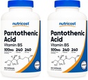 Barības vielu izmaksas Pantothenic Acid (B5 vitamīns) 500mg, 240 Kapsulas (2 pudeles)