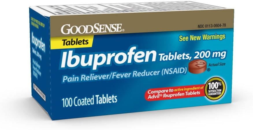 GoodSense 200 mg Ibuprofēna tabletes, drudzis Samazinātājs un sāpju atvieglojums no ķermeņa sāpes, galvassāpes, artrīts sāpes un vairāk, 100 Skaits