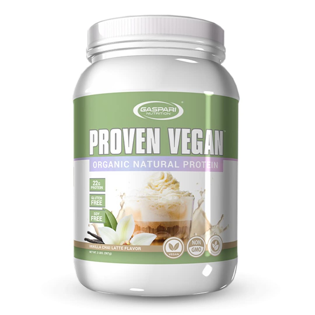 Gaspari Nutrition Proven Vegan Protein, Organic Natural Protein, nesatur lipekli, bez sojas, NEĢMO (2lbs, Vanilla Chai Latte)