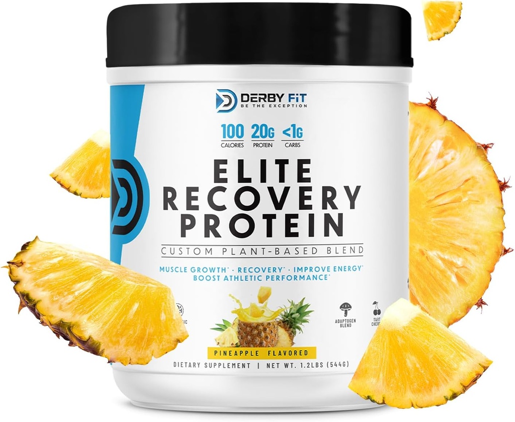 Derby Fit Elite Recovery Protein tīrs, zema Carb Recovery Protein Pulveris sievietēm un vīriešiem - bez lipekļa, Vegāns, bez piena, ananasu Delight - 20 Kalpojumi (1. iepakojumā)