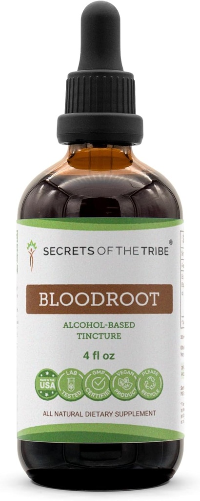 Tribe noslēpumi Asiņaino rotu Alkohola Tincture ekstrakts, Atsponsiblely saimniecībā Bloodroot (Sanguinaria Canadensis) Kaltētas saknes Tincture papildinājums (4 fl oz)