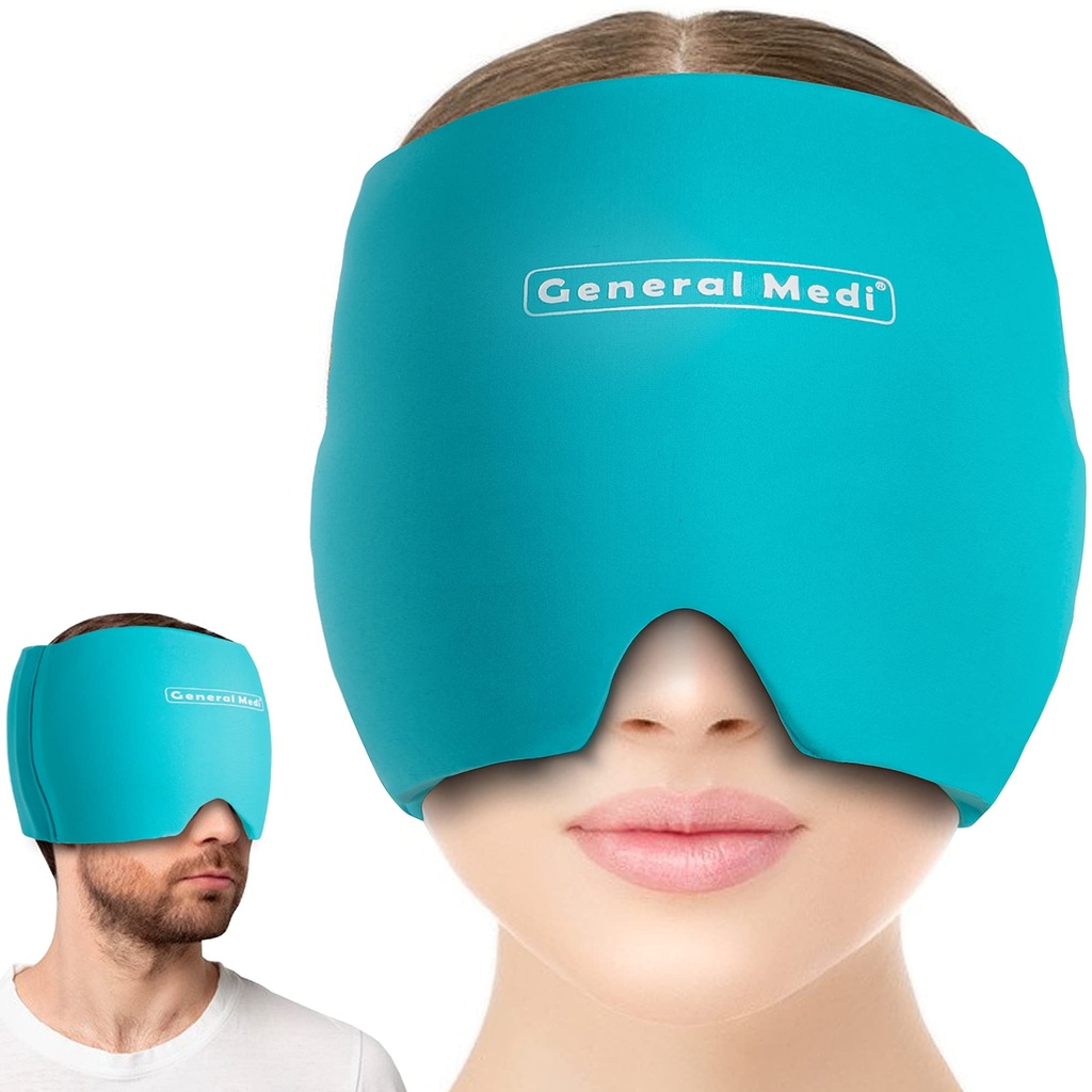 Vispārējie Medi Galvassāpes un Migrēnas Ledus Wrap Cap, Auksta terapija Migrēnu Reliefs Cepure, Galvassāpes Ice Hat Auksts Kompress, Great Puffy Eyes, Spriegums, Sinuss & Stress Relief (Blue)