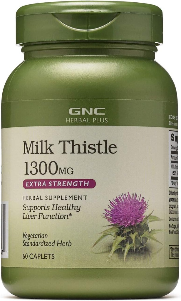 GNC Herbal Plus Milk Datele 1300mg Papildinājums, Extra Strength, Veģetārietis, Atbalsta Veselīgas aknu funkcijas, 60 Kalpo
