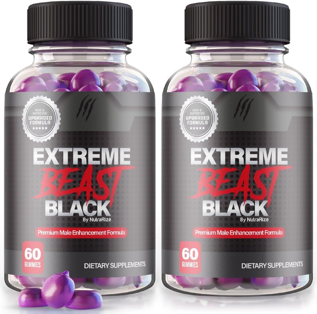 (2 Pack) Extreme Beast Black Gummies - Extreme Beast Black papildinājums vīriešiem, Dienas formula maksimālās veiktspējas, Extreme Beast Black Premium formula, ExtremeBeast Atsauksmes (120 Gumies)