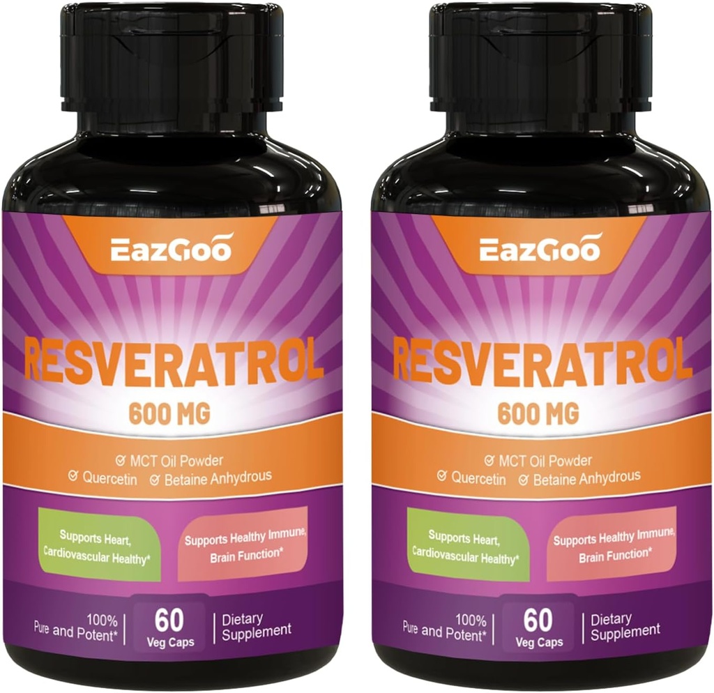 Resveratrol 600 mg, Trans-Resveratrol Papildinājums, Antioksidants Veselības novecošanas balsts - 120 kapsulas