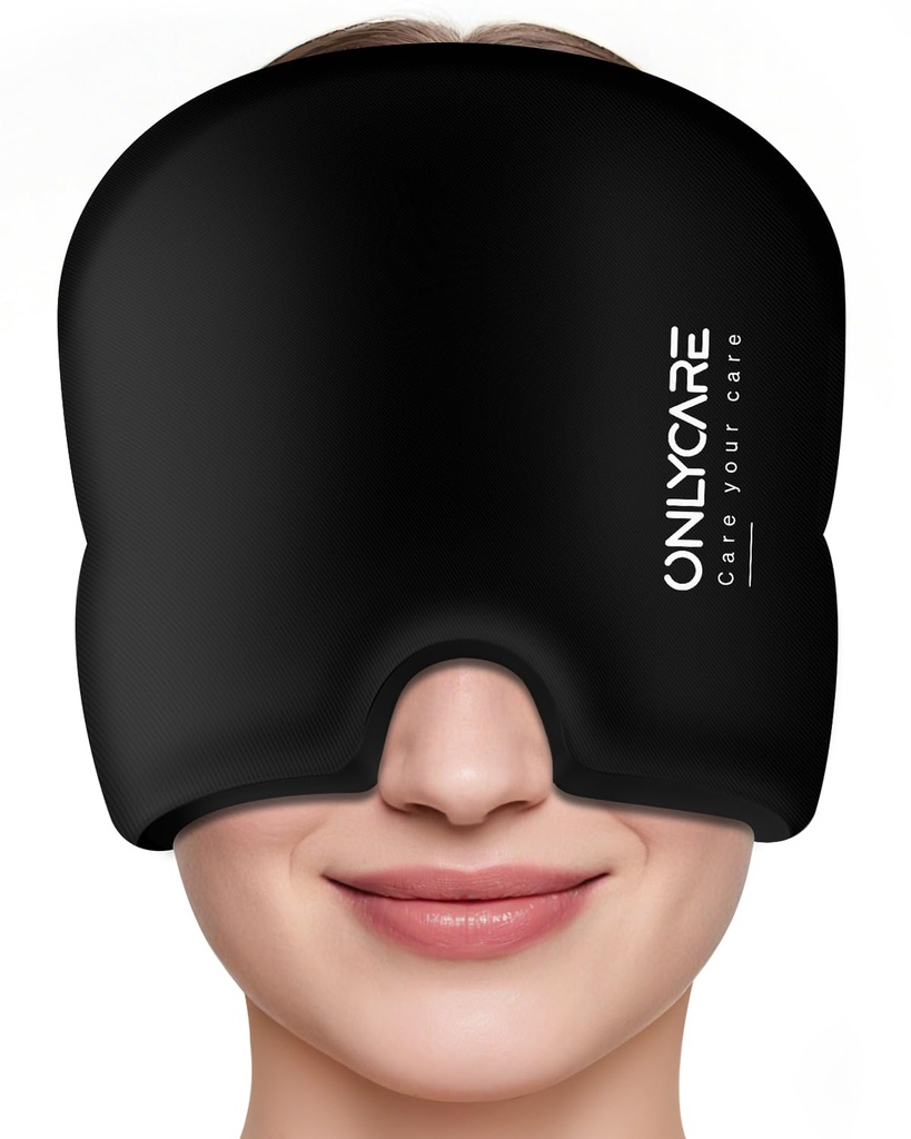TIKAICARE Migraine Relief Cap, nomierinoša Migraine Mask, Upgraded Oderless Gel ledāja uztvērējs, karstā un aukstā terapija, FSA-HSA piemērota galvassāpes ledus iepakojums spriedzei un stress (melns)