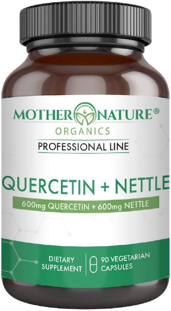 Quercetin 600mg & Nattle 600mg - Dabiskie Flavonoids Papildinājums sezonālajiem kairinātājiem, Imūnreakcija, Veselīga novecošana un ilgstamība - Nemiers, Ne ĢMO, Vegan - (90 kapsulas)