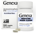 Genexa Clean Acetaminofēns PM 500mg Extra Strength, Bezkrāsas sāpes Reliver, Nakts miega līdzeklis, Drudzis Reduktors, 0% Mākslīgās piedevas, Atvieglo galvassāpes, Muguras sāpes, Maza apjoma Artrīts Sāpes, 100 tabletes