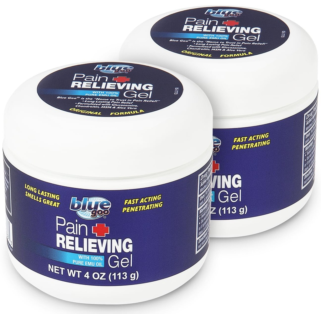 Zilo Goo sāpju relieving gels – muguras, kakla, muskuļu un locītavu sāpes, ātras darbības dzesēšanas un nomierinošas atvieglojums ar 100% tīru Emu eļļu, 4 un vairāk (2 iepakojumi)