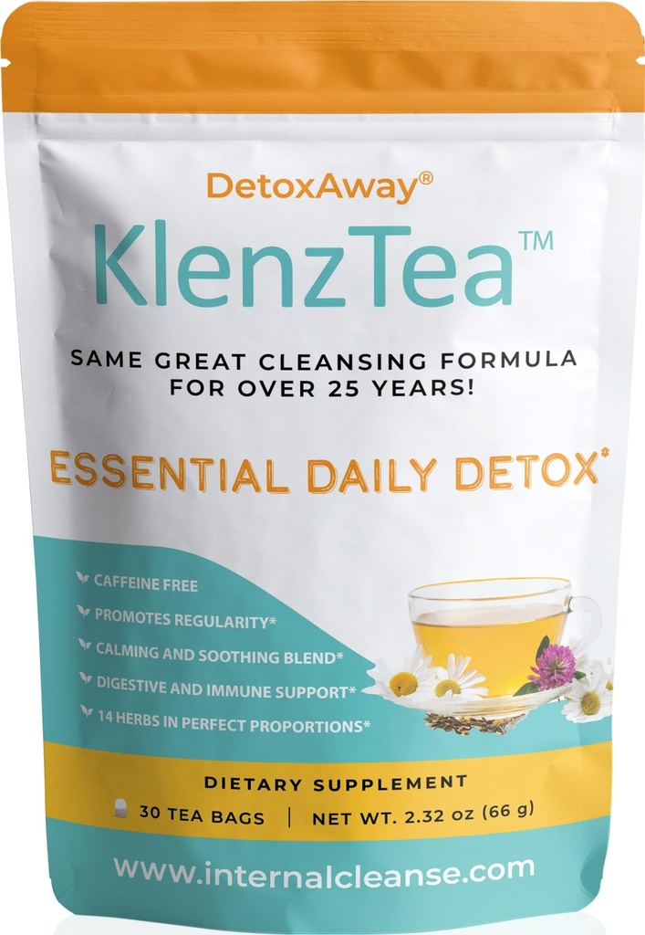 KlenzTeaTM - DetoxAway® Jūsu aknas, limfa, resnās un nieres ar 14 rūpīgi izvēlētām sastāvdaļām. (30 Tējas maisiņi)