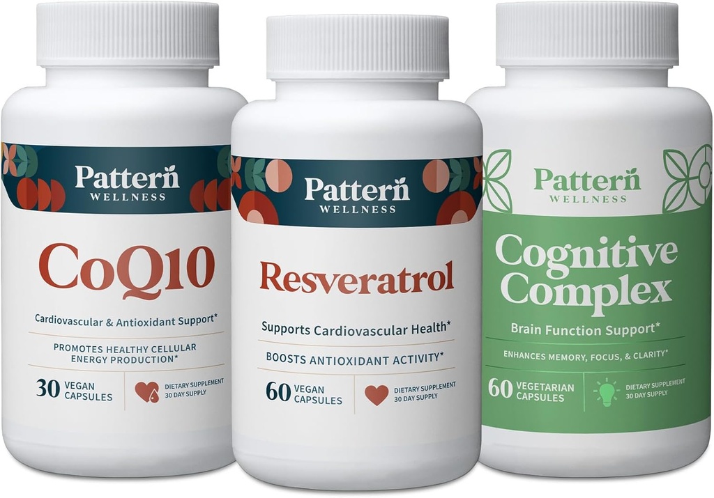 Paraugs Wellness Veselīgs novecošanās bundle - CoQ10, Resveratrol, kognitīvais komplekss - Veicina Timeress Health & Wellness - 3 Pack, All-Natural, Vegan-Draudzīgs Formulas