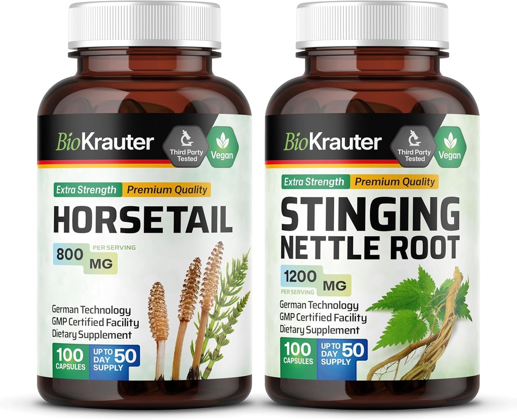 BIO KRAUTER Zirga aste 100 kapsulas un ķēdītes Nāttle 100 kapsulas