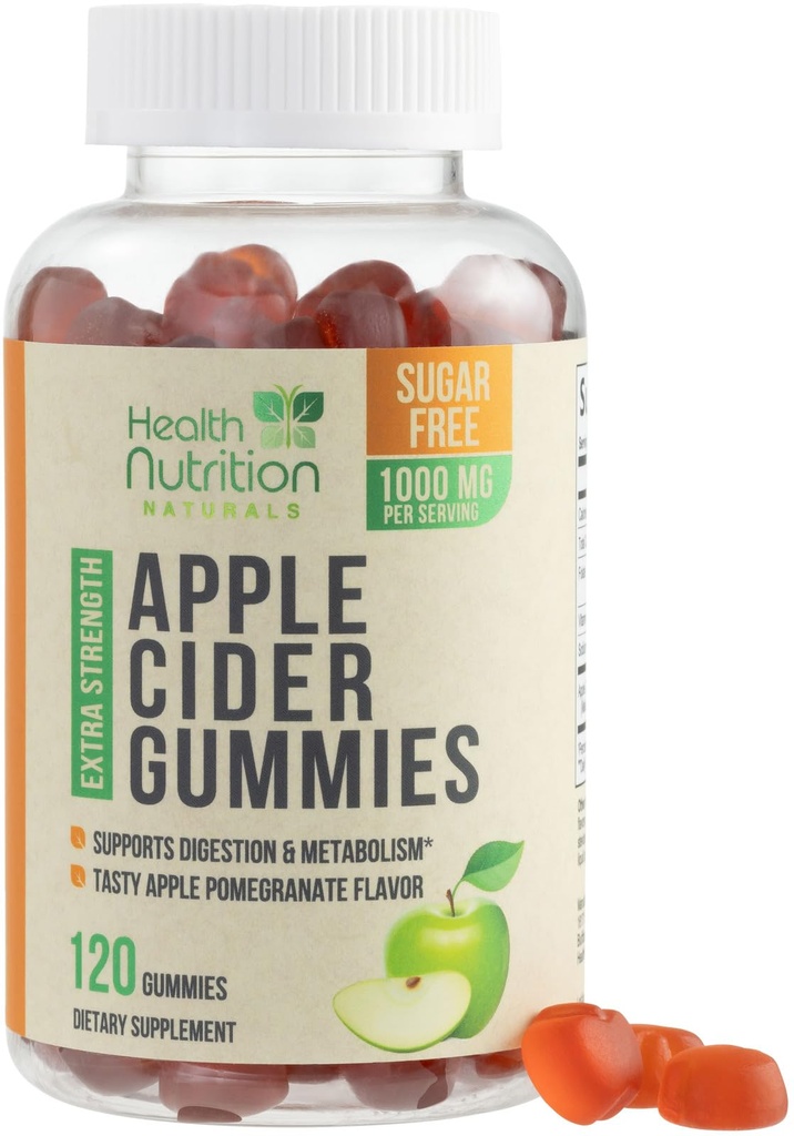 Ābolu sidrs Etiķis 1000mg - Max Strength Bez cukura ACV Gummy Vitamīni, Atbalsta Metabolismu un Enerģija, Keto Friendly, vitamīns B12, Želatīns-Free, lipeklis-Free, Vegan & Non-GMO - 120 Gumijas