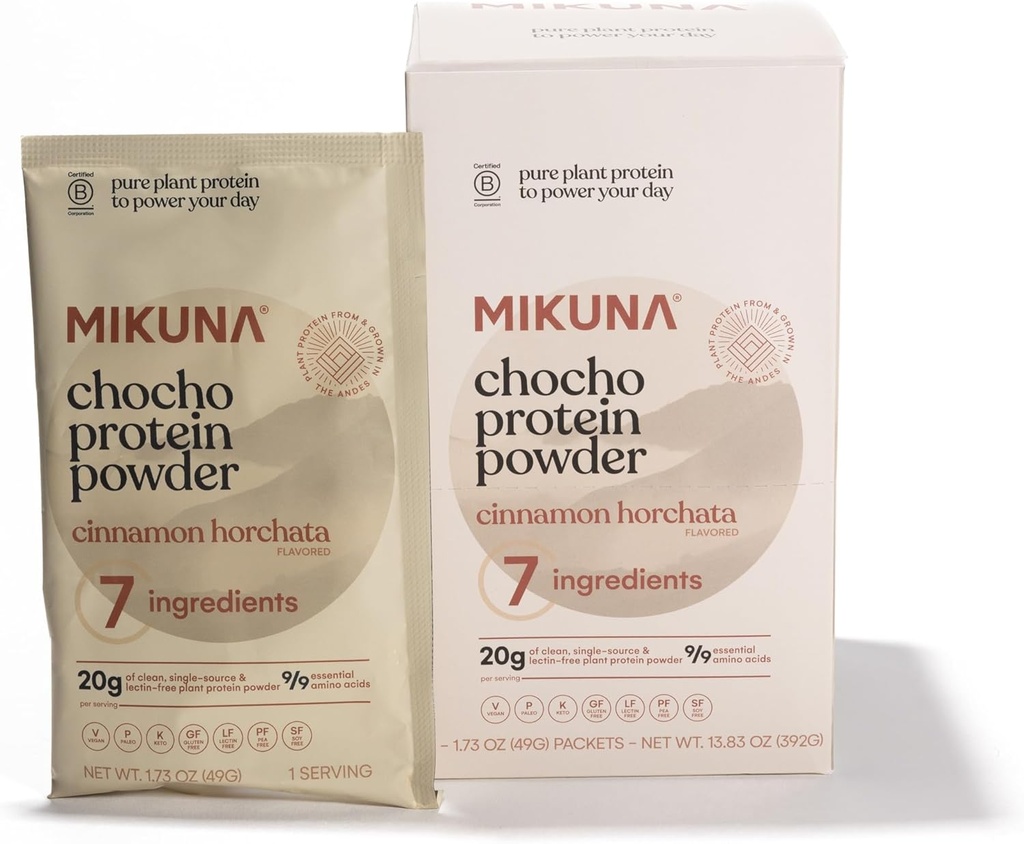 Mikuna Chocho Superfood Protein, augu izcelsmes olbaltumvielu pulveris - Vegāns, bez lipekļa, 3g Neto ogļhidrāti vai mazāk, un biopieejams, ne-izolāts (8 Kalpo, Cinnamon Horchata)