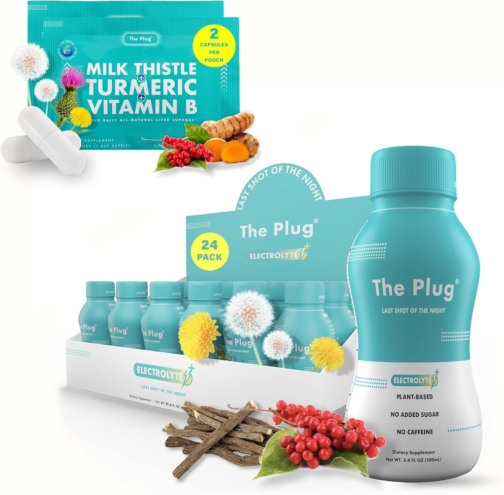 Plug aknu tīrīt Detox un remonta bundle - papildinājums tabletes un reģenerācijas dzēriens (24 iepakojums)