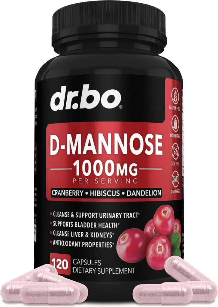 D Mannozes piedevas sievietēm tabletes - Dabīgs D-mannose 500mg Kapsulas, Dzērveņu DManose tabletes 1000mg Per Servē - Urīnpūšļa Flush & Urīnceļu tīrīšana Veselības papildinājums - 120 Veg Kapsulas