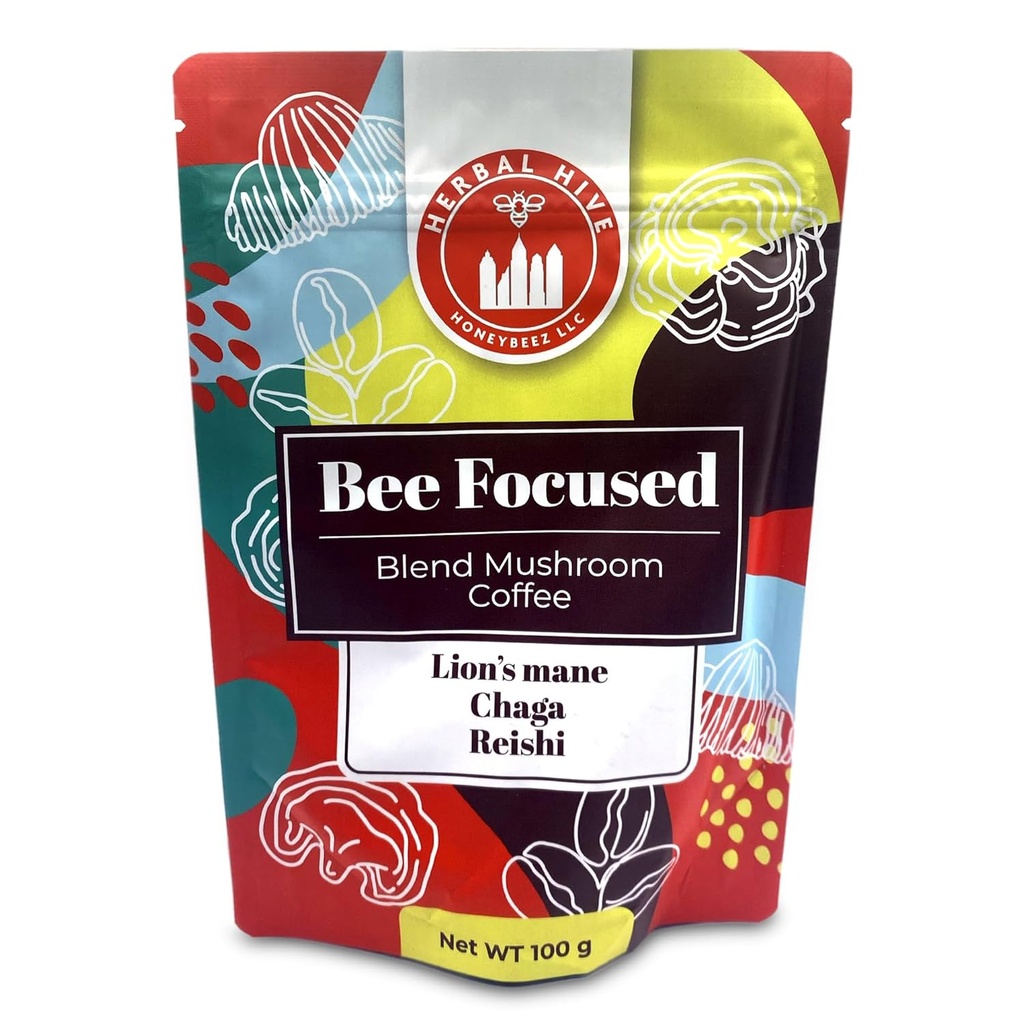 Sēnes kafija, ko iegūst no augu dzenīšu bitēm, kas fokusētas uz adaptogēniem Reisi, Lauvas mesi un Chaga Superfood Low Acid Instant 30 Servējumi (3,5 oz, tumšā grauzde)
