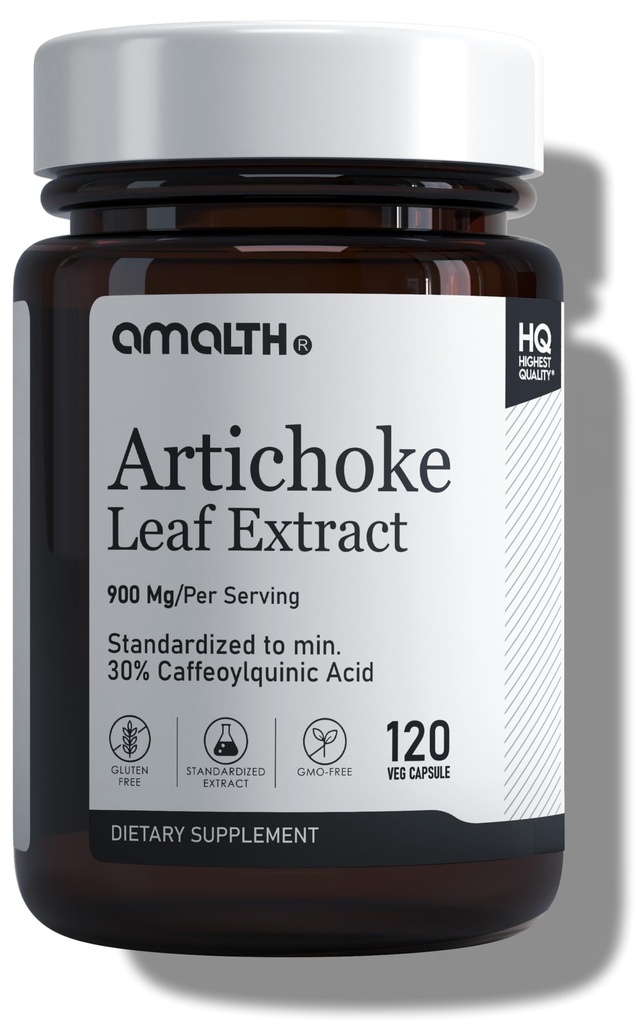 Amalth Artichoke Leaf ekstrakts 120 Veg kapsulas -20% Caffeoilhinīnskābe Standartizēts ekstrakts - Atbalsta Aknas un Gremošanas Bez GMO Gluten