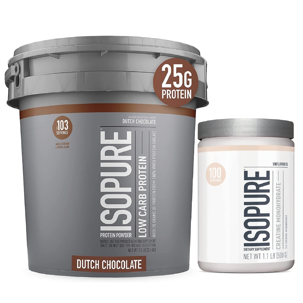Izopurs Proteīns Pulveris Zems Karbs Ar kreatīnu Pulveris 500g Neflavored, Keto Friendly Protein Pulveris, 100% Sūkalu Proteīns Izolāts, Proteīns Flavor: Holandes Šokolāde, 7.5 Pounds