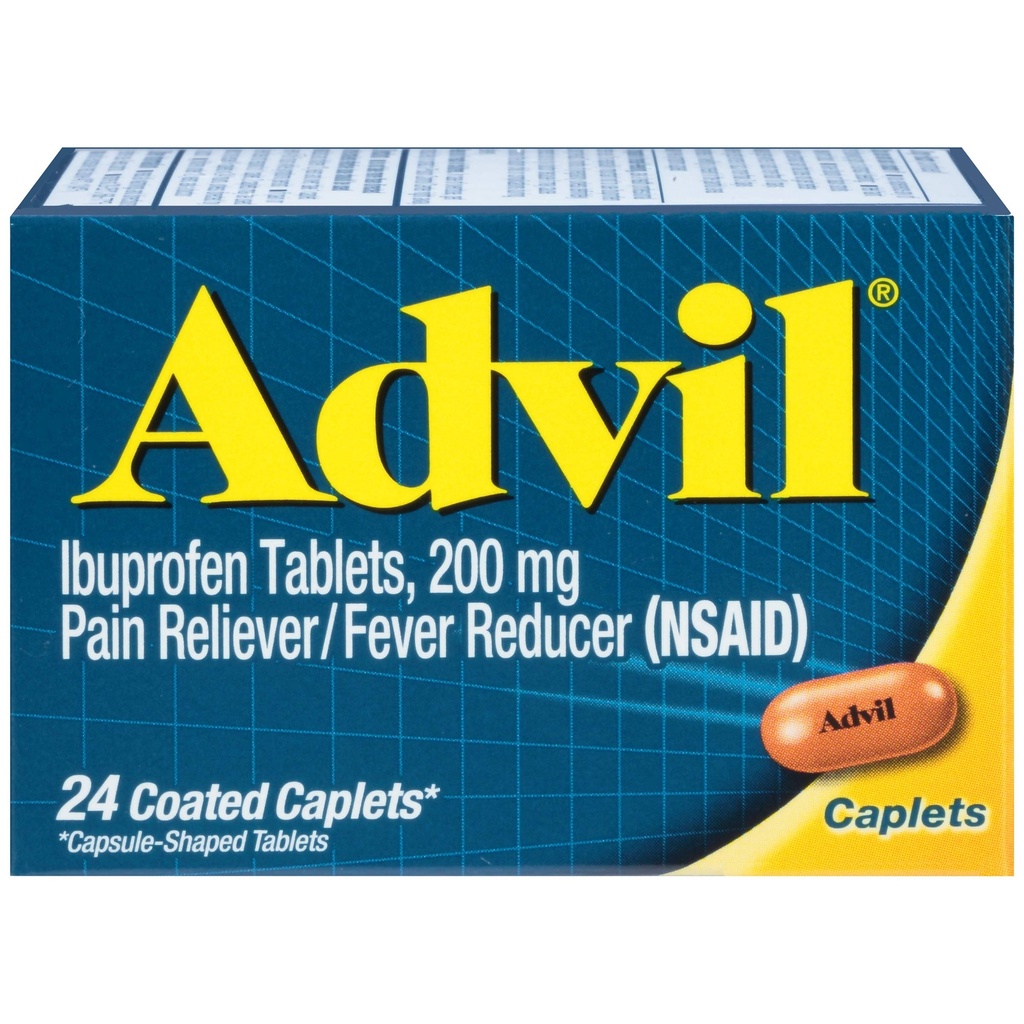 Advil apvalkotas Caplets Sāpes Reliver un drudzis Reducer Ibuprofēns 200mg, 24 Skaits