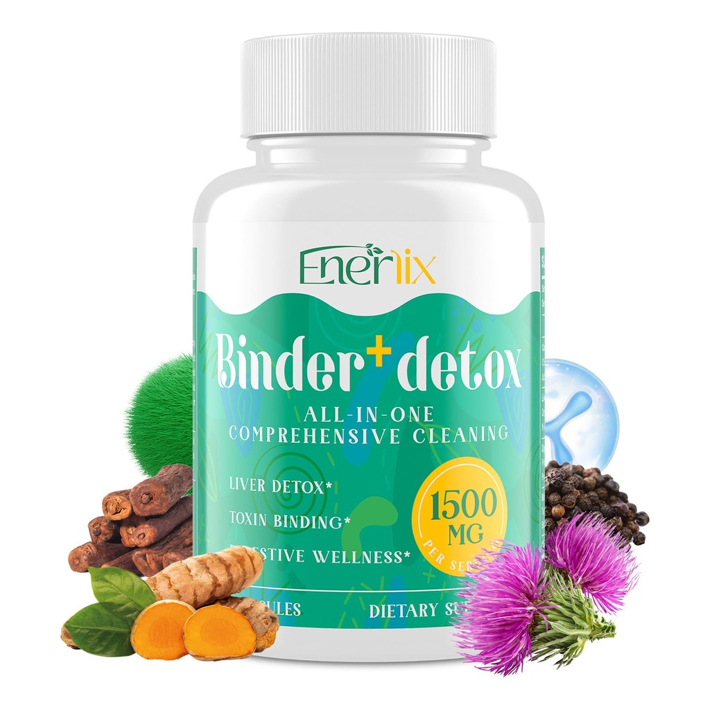 15-in-1 Detox Binder, aktivētās kokogles, ceolīta un bentonīta māls, hlorella, 1500 MG Detox papildinājums Maksimālais absorbents, aknu Gut Gremošanas detox tīrīšana, 90 Vegan kapsulas