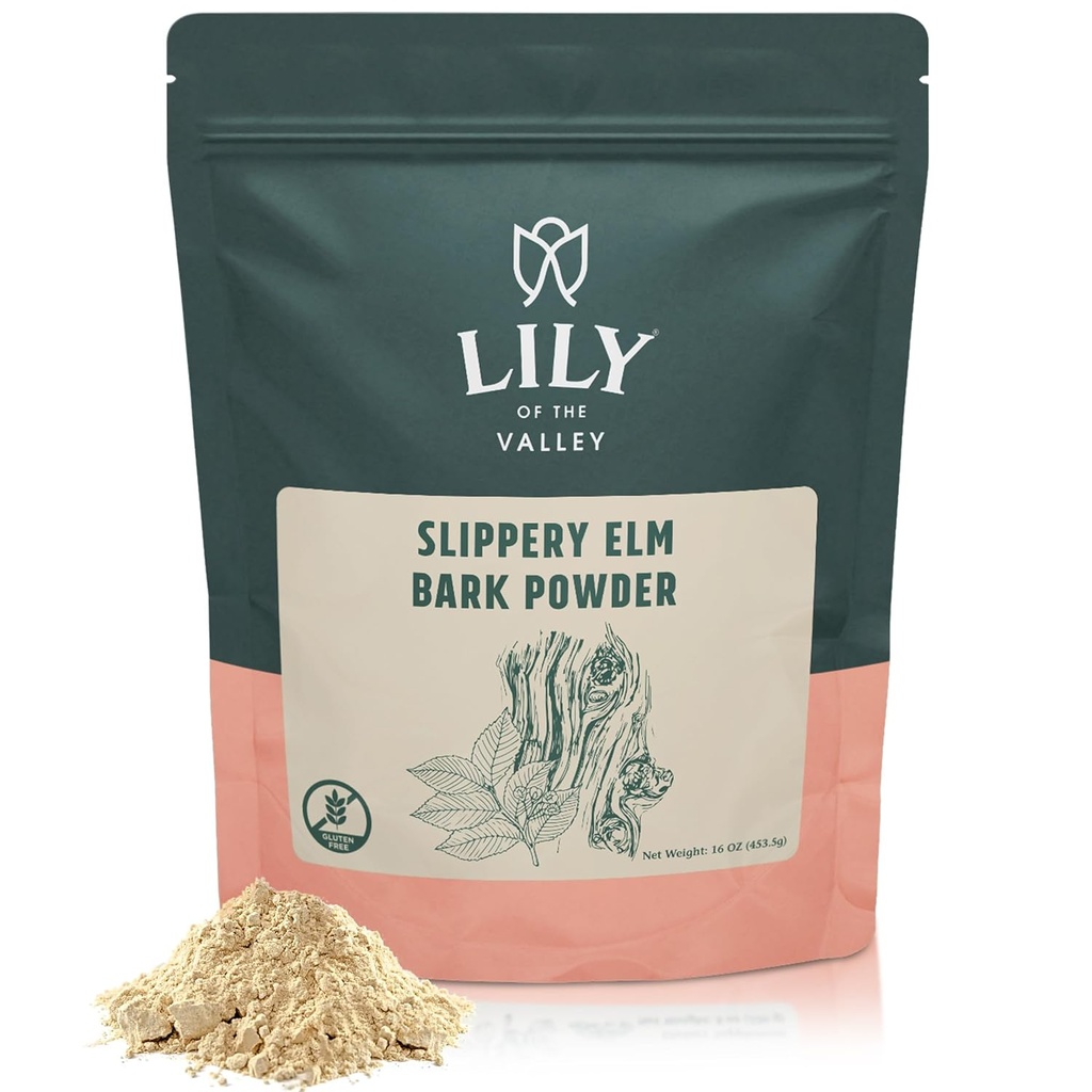 Lily of the Valley Slippery Elm Bark Powder - Ulmus Rubra Powder - Nav Apstarots Nav Piesārņots - Pet Friendly - Vegan & Gluten-free - Iepakots Reselable Pouch (16oz, 453g)