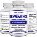 Resveratrol 1000mg Papildinājums, Trans Resveratrol 500mg, Resveratrol Uzlabots ar melno piparu Max Absorbcija, Spēcīgs Antioksidants & Anti-Aging Tabletes sirds, Imūnās un ādas veselība, 90 Kapsulas