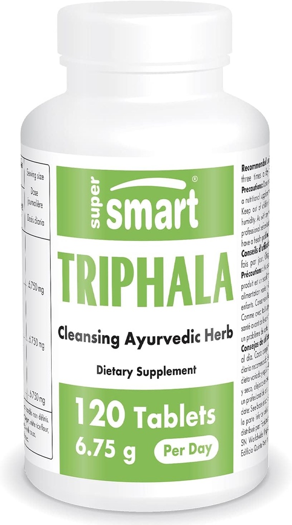 Supersmart - Triphala 6.75 g Per Serving - ar Amla, Behada & Harada - iekšējais tīrītājs gremošanas - dabas detox papildinājums ) Non-GMO & Gluten Bezmaksas - 120 Veģetārās kapsulas