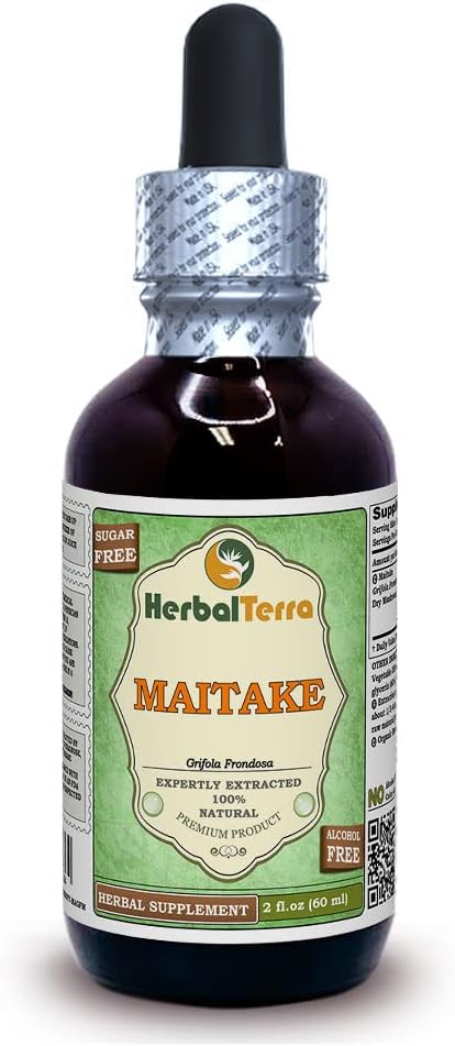 Maitake (Grifola Frondosa) Glicerīts, Organiski žāvēts sēnes bezspirta šķidruma ekstrakts (zīmuļa nosaukums: HerbalTerra, Proudly Made in USA) 2 fl.oz (60 ml)