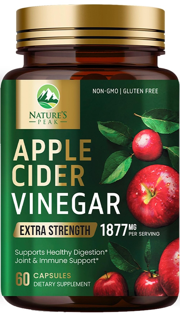 Ābolu sidrs Etiķis Kapsulas ACV papildinājumi 1877mg, vitamīns D3, cinks un labākais ACV papildinājums Tabletes, kas atbalsta Gut veselību labākai gremošanas, Imūnsistēmas atbalsts, ne-GMO un lipekļa bez, 60 kapsulas