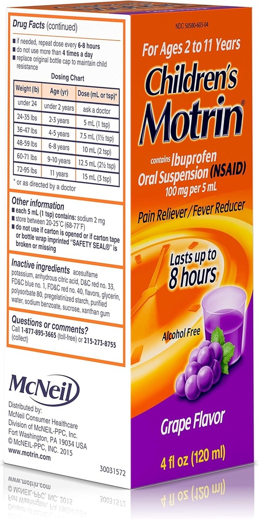 Motrīna suspensija bērniem Iekšķīgi Vīnogu uzlīme – 4 oz, iepakojumā pa 4