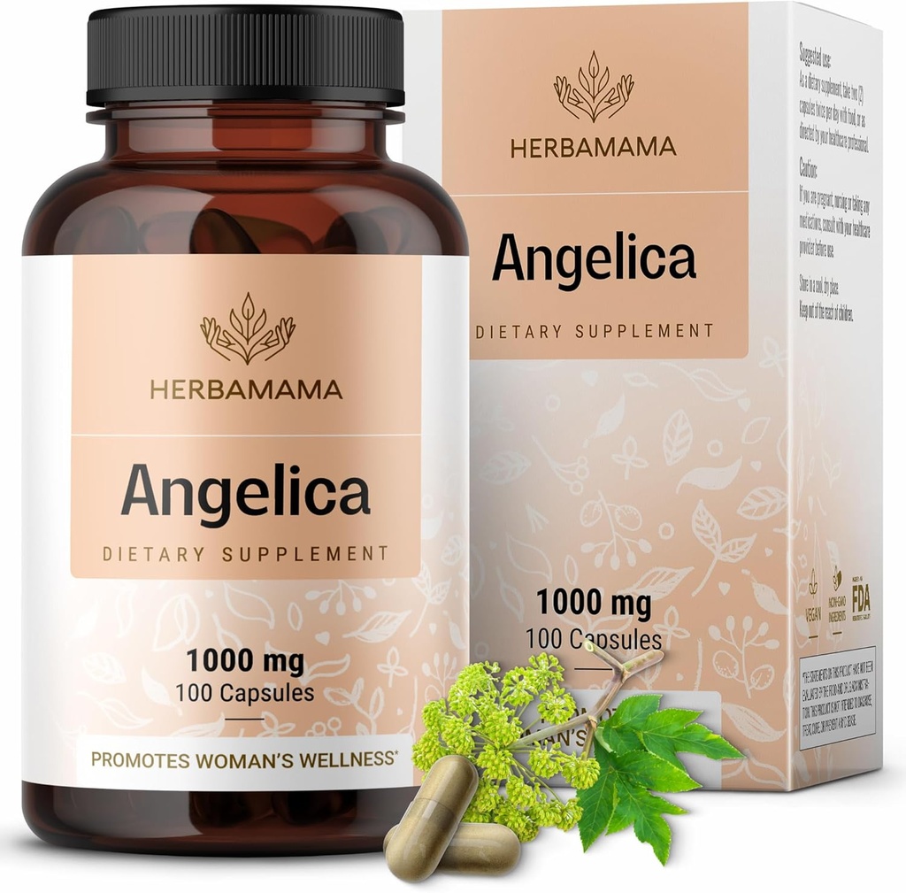 HERBAMAMA Dong Quai papildinājums - 1000mg Angelica Sakne sieviešu atbalstam - Dong Quai pulvera kapsulas - Vegan, Non-GMO Angelica Herb Antioksidants sievietēm