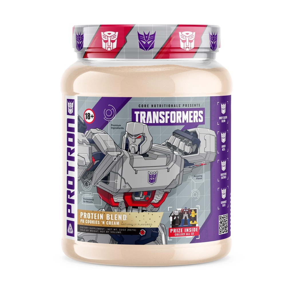 Transformatoru pamatprodukti Protrona proteīns - Sūkalas + kazeīna maisījums - MCT un gremošanas enzīmi - 25g proteīns - bez prēmijas - Megatrons - 2 bites (PB Cookie 'N Cream)