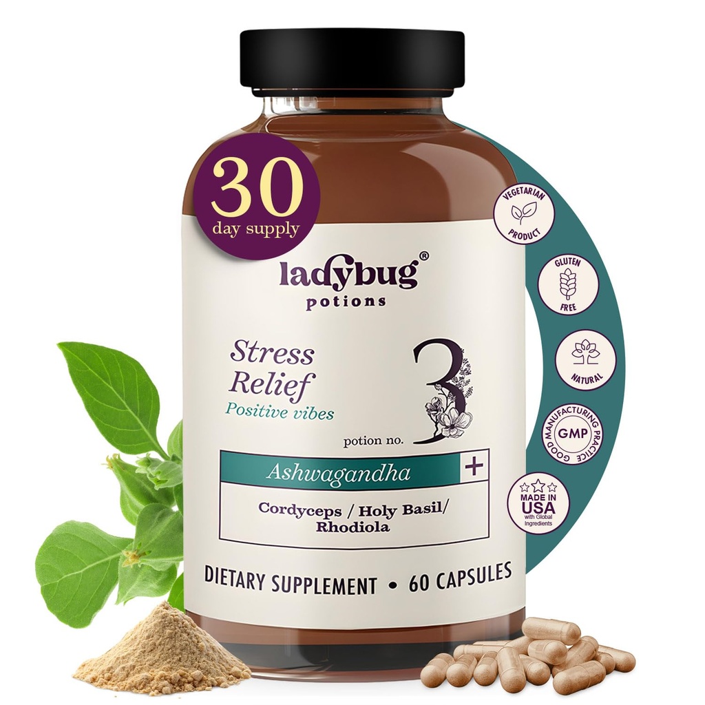 Organic Mood Pills - 60 Kapsulas Organic Ashwagandha Papildinājumi sievietēm un vīriešiem, Ashwagandha Saknes Kapsulas ar Cordyceps, Svētais Bazils & Rhodiola, Samazināt Stress, Palielina Mood un Kognitīvās funkcijas