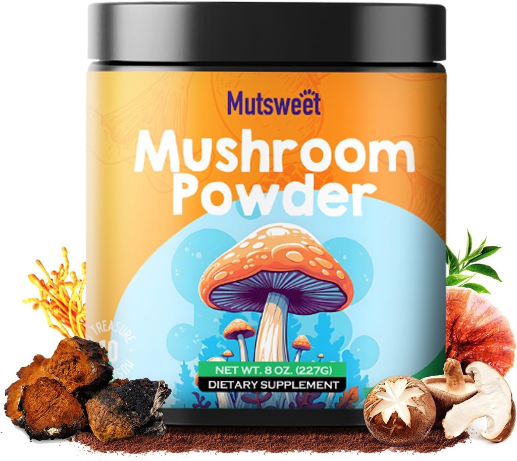 Sēnes pulvera papildinājums, 75 Kalpo 10 Sēnes Blend for Coffee & Smoothies, 8 oz Sēnes & Rhodiola Rosea with Lions Mane, Reishi, Chaga, Cordyceps for Energy, Memory, Imūnās