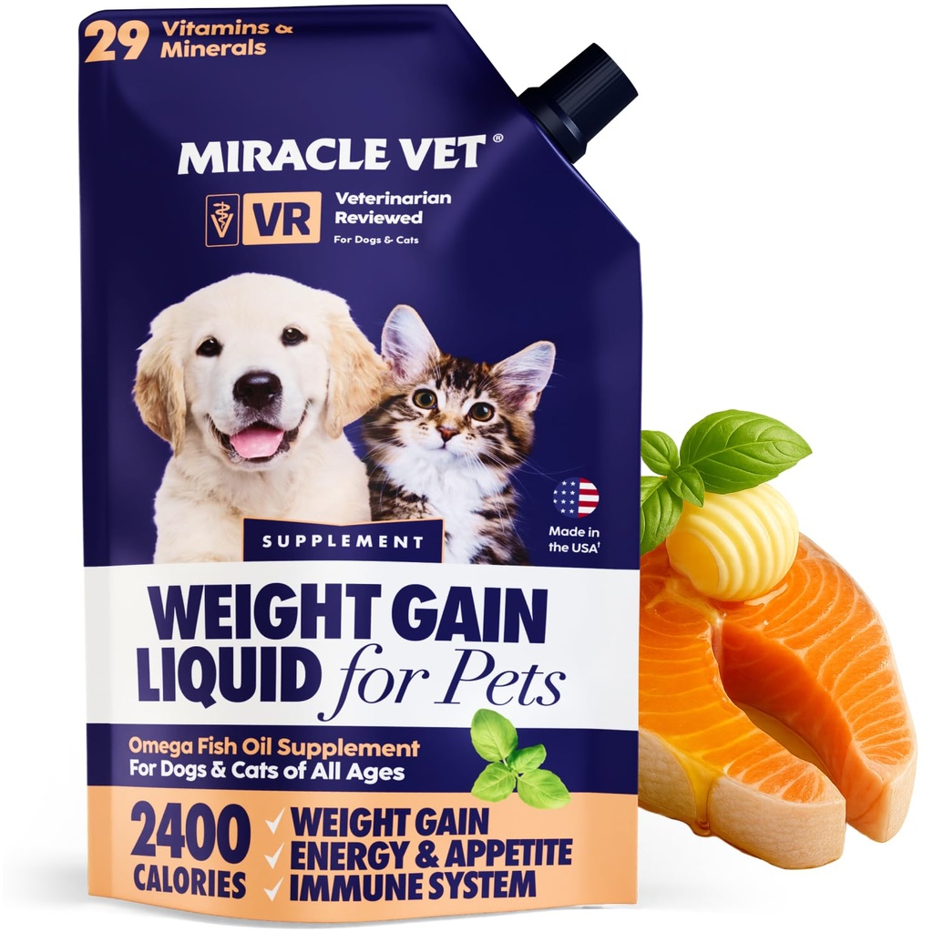 Brīnums Vet High-Calorie Svars Gainer suņiem un kaķiem - Multivitamīnu Uztura papildinājums Gels, Omega Zivju eļļa, Kalcijs - Puppy, Vecākais, Pirmsdzemdību Kaķis un Suņa Vitamīni, papildinājumi svara pieaugums