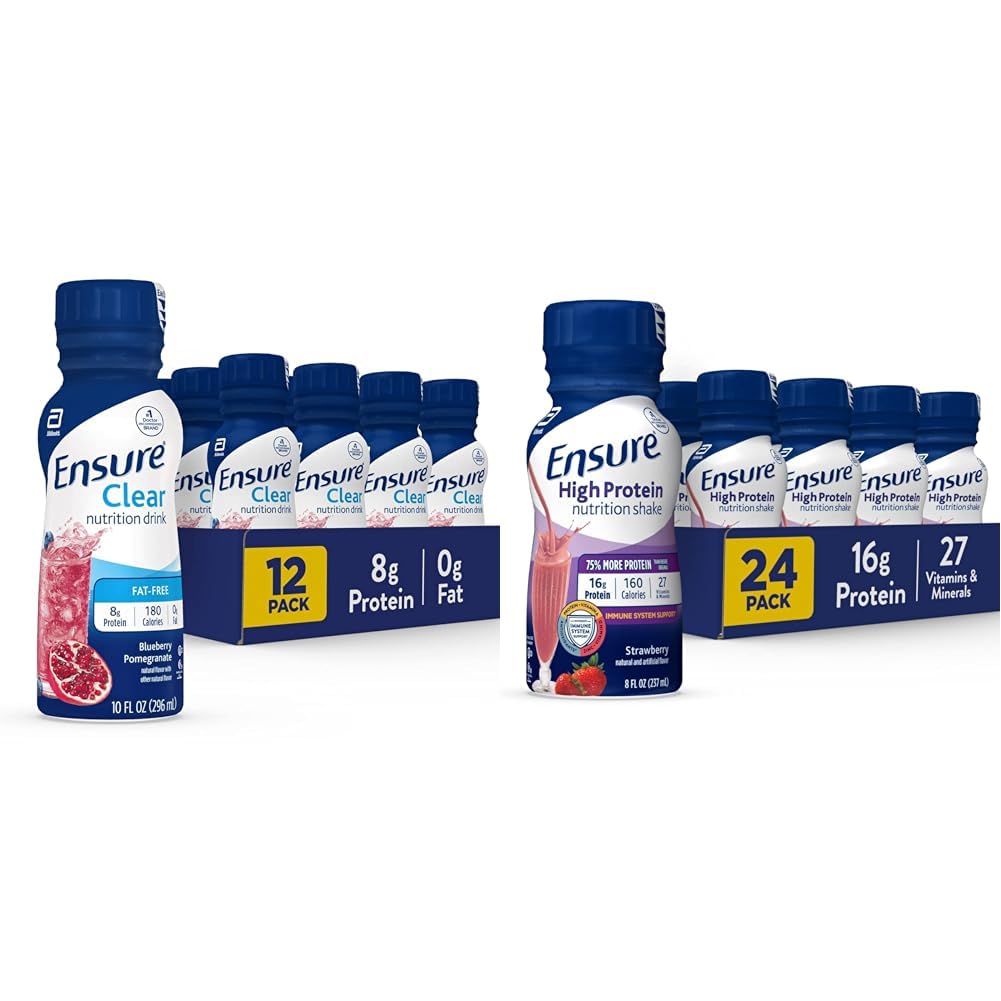 Nodrošināt šķidro dzidro uzturu, 0g tauku, 8g olbaltumvielu, melleņu granātābolu, 10 Fl Oz (iepakojums pa 12), pudeli, bez lipekļa un nodrošināt augstu olbaltumvielu Strawberry Nutrition Shake, 24 iepakojums