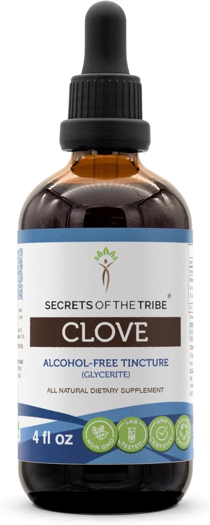 Cimda noslēpumi Clove Tincture Bezspirta šķidruma ekstrakts, cimds (Syzygium Aromāticum) Kaltētas puķu pumpuri (4 FL OZ)