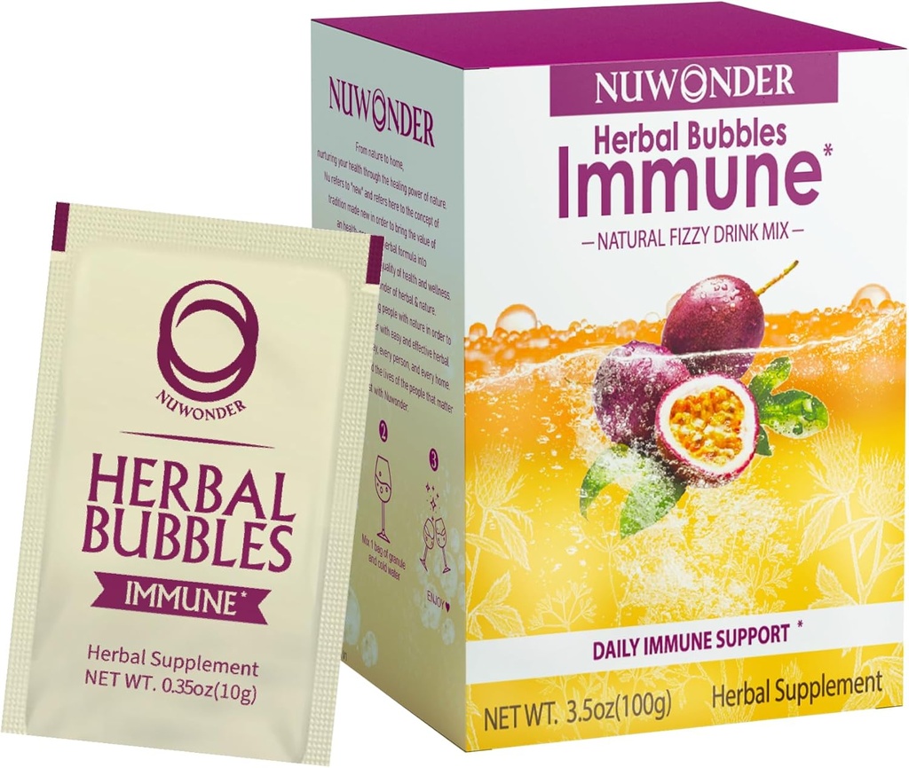 Imūnās revakcinācijas Fizzy Drink Sajauciet augu izcelsmes piedevas, kas izgatavotas no Astragalus, Ginger, Jujube, Atractylodes, Passion Fruit, No Mākslīgs, 10packs (Extra 1 somas)