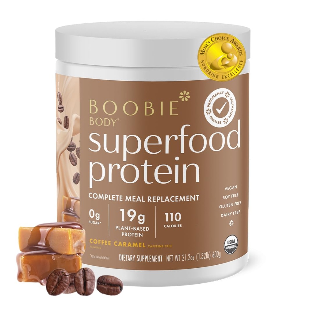 Boobie ķermeņa Superfood Olbaltumvielas Grūtniecība un pēcdzemdību ēdienreizes Rezerves Shake, Kafijas karameļu Flavor 