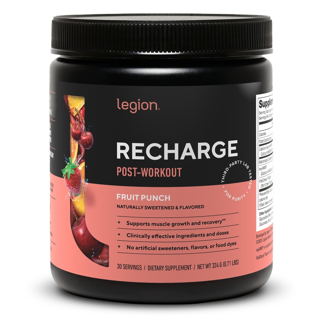 LEGION Recharge Post Workout Papildinājums - visi dabas muskuļu celtnieks & Recovery Dzēriens ar mikronizētu kreatīna monohidrātu. Dabīgi saldināts un aromatizēts, drošs un veselīgs (Augļu pūķis, 30 Serve)