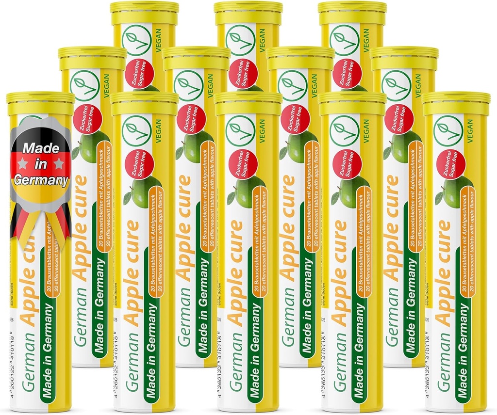 T&D Vācijas Apple Cure - 240 Vegan Drink Putojošās tabletes - Apple Flavor - Ražots Vācijā