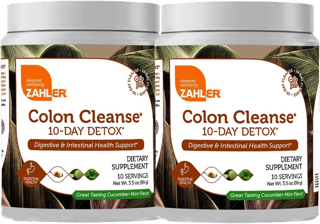 Zahler Colon Cleanse 10-Day Detox Attīriet - Cucumber Mint Flavor - Augu Digestive Wellness - Colon Cleanser & Detox Bougel Kustība, Body Detox, Digestion Aid sievietēm un vīriešiem - 3.5 oz (2 iepakojumā)