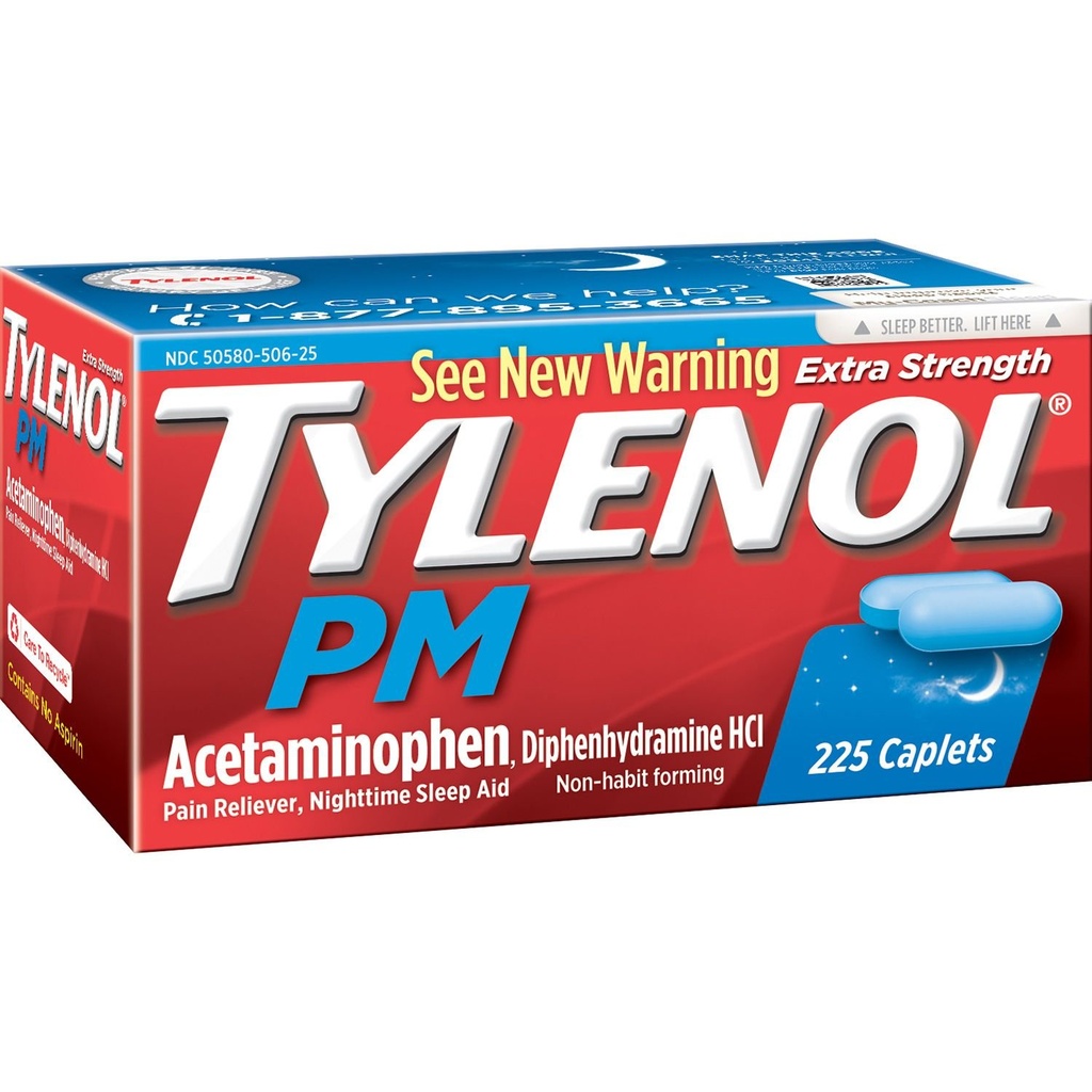 Tilenols Pm Extra Strength Sāpes Reliver + Miega līdzeklis, 225-kapsulas (1 iepakojums)