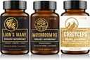 HPD Rx Organic Mushrooms Bundle, Sēnes Rx, Lauvas Mane & Cordyceps, Immunity, Mind & Body Health