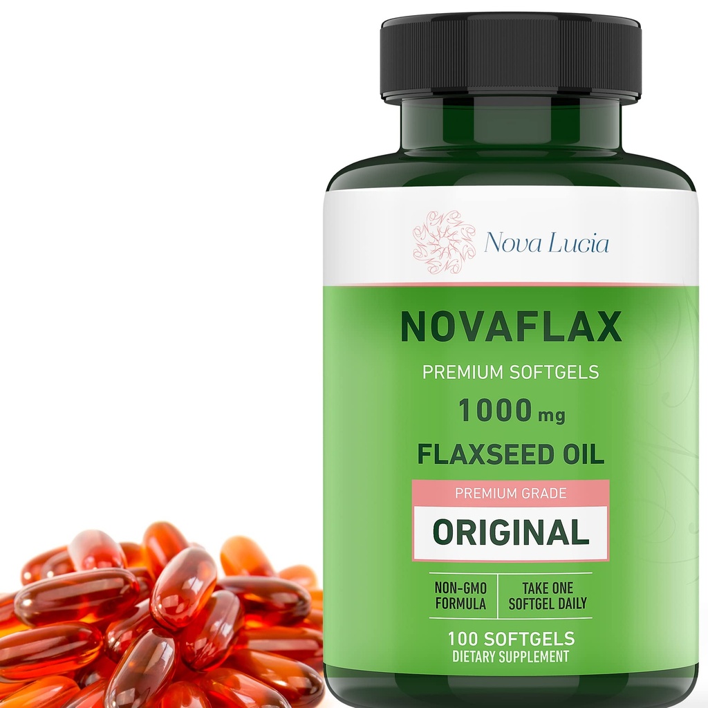 Nova Lucia Organic Linsēklu eļļa Kapsulas 1000mg – Omega 3 6 9 Softgeli matiem, ādai un nagiem – bez GMO, bez lipekļa, bez heksāna, viegli norīt – 100 Šķidrie softgeli