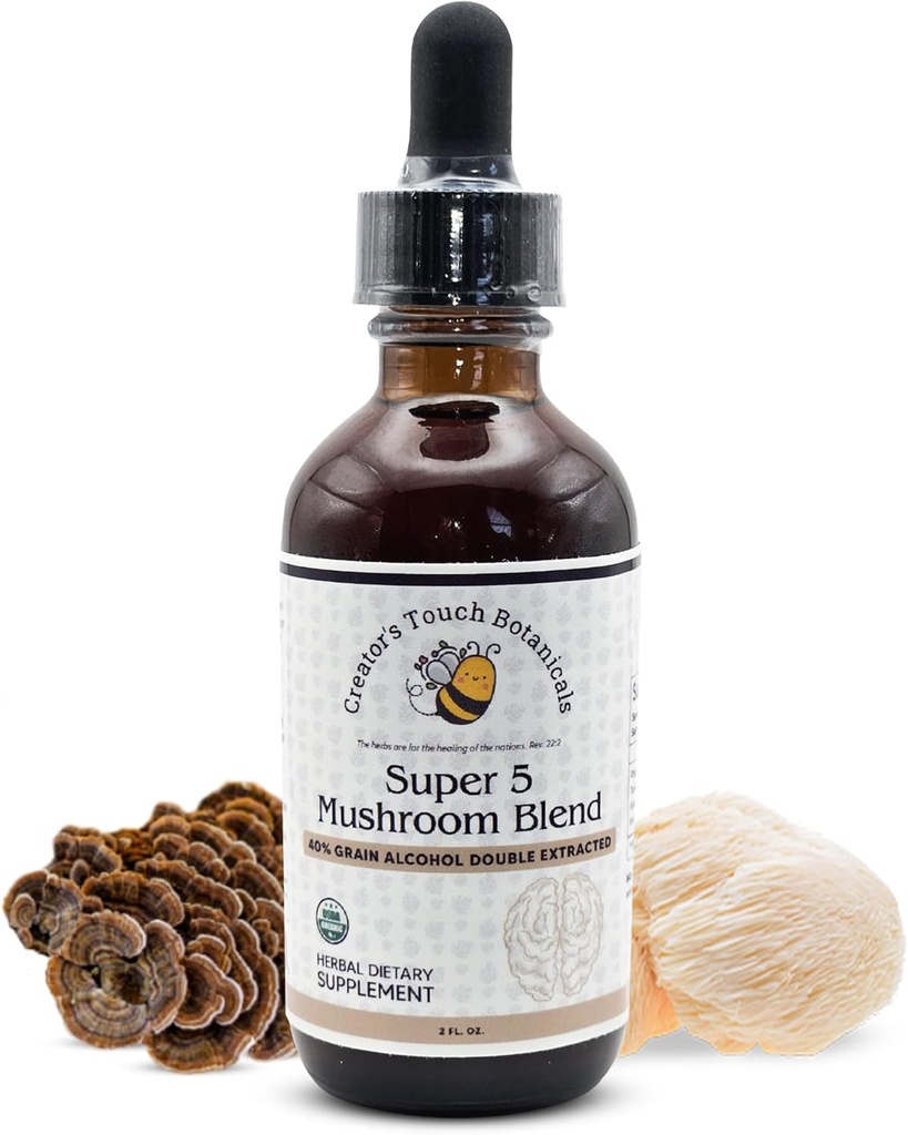 Radītāja Touch Botānika, Super 5, Sēnes, Blend 2 fl oz ar Reiši, Turcijas Tail, Lions Mane, Chaga un Maitake Sēnes Imūno atbalstam. Dubulta ekstrakcija, macerēta.
