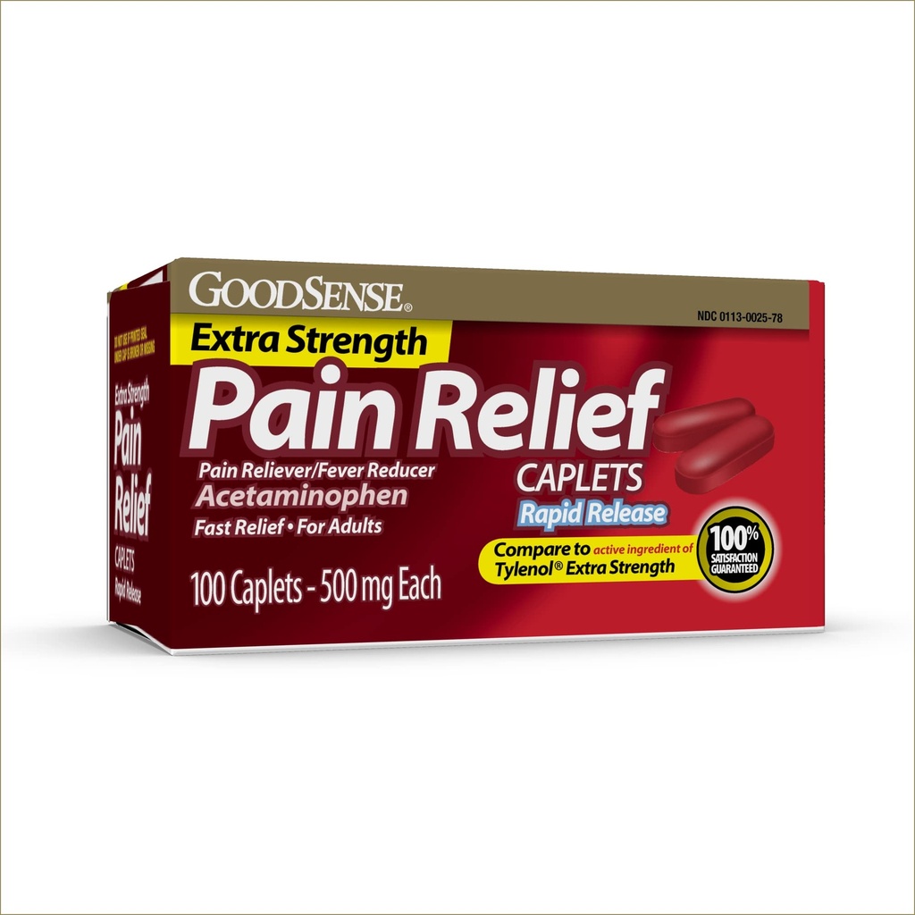 Sāpju atvieglošana, 500 mg acetaminofēna Caplets, Extra Strength Sāpes Reliver un Drudzis Reduktors, 100 Skaits