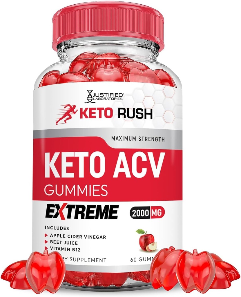 Tikai laboratorijas Keto Rush Keto ACV Gummies Extreme 2000MG Keto Rush Keto Gummies Apple Sidra Etiķis Formulēts ar granātābolu Bietu sulas pulveris B12 Vegan Non ĢMO 60 Gummys