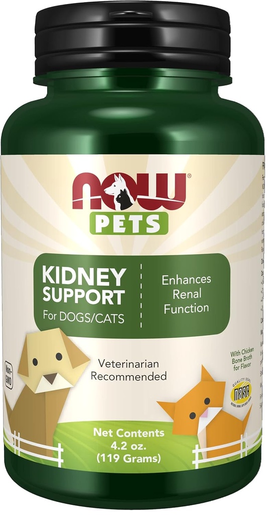 NOW Foods Pet Veselība, Nieru Atbalsta Papildinājums, Formulēts kaķiem un suņiem, NASC Sertificēts, Pulveris, 4.2-Ounce
